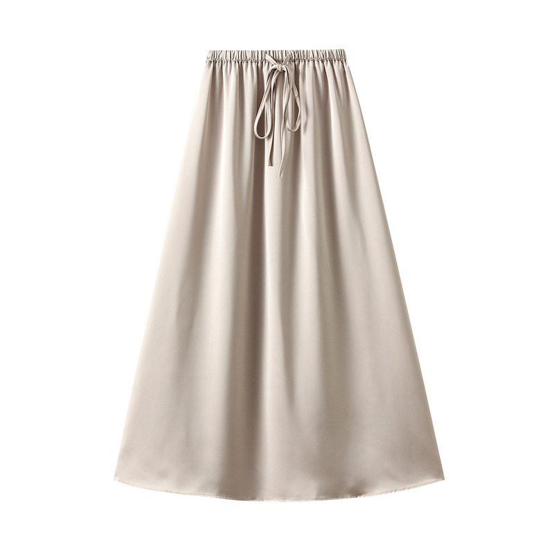 Fashion Apricot Acetate Lace-up Skirt