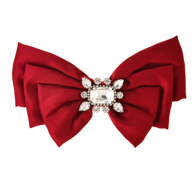 Fashion Red Fabric Diamond-encrusted Multi-layered Bow Hairpin
