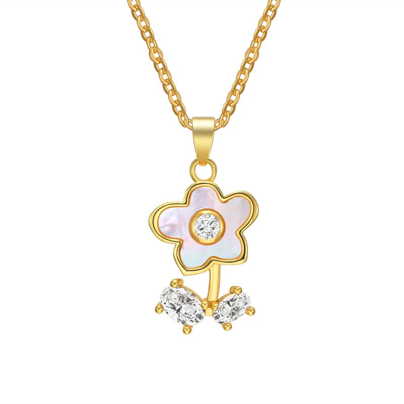 Fashion Pendant With Chain Copper Diamond Shell Flower Necklace