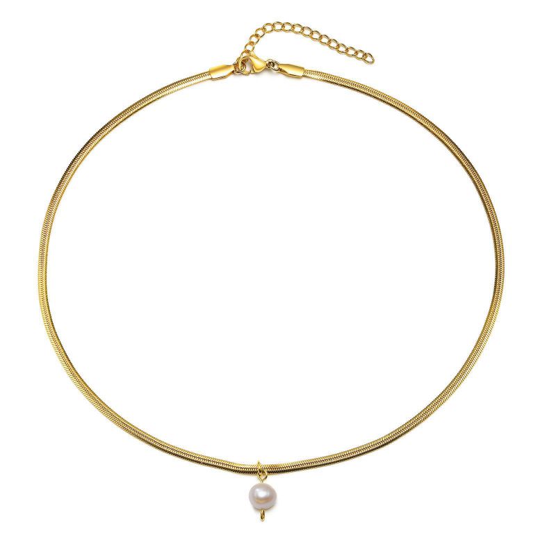 Fashion Gold Titanium Steel Geometric Pearl Necklace