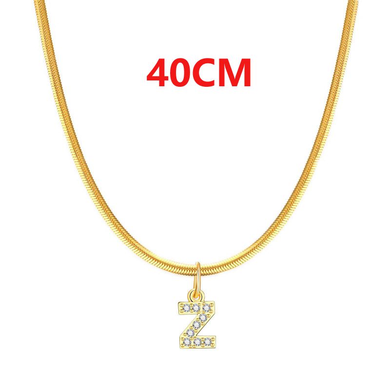 Fashion Z3mm Snake Bone Chain 40cm Stainless Steel Diamond 26 Letter Snake Bone Chain Necklace