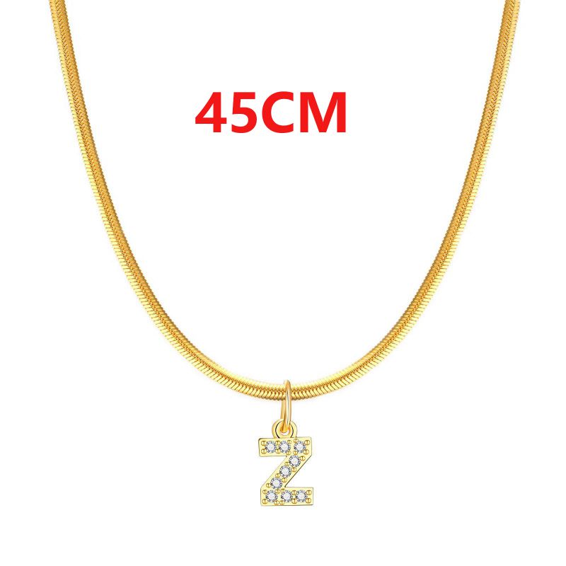 Fashion Z3mm Snake Bone Chain 45cm Stainless Steel Diamond 26 Letter Snake Bone Chain Necklace