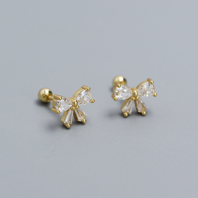 Fashion Gold Color Silver Diamond Bow Piercing Nails
