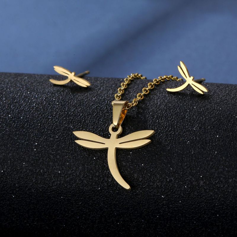 Fashion 36# Stainless Steel Dragonfly Necklace And Earrings Set