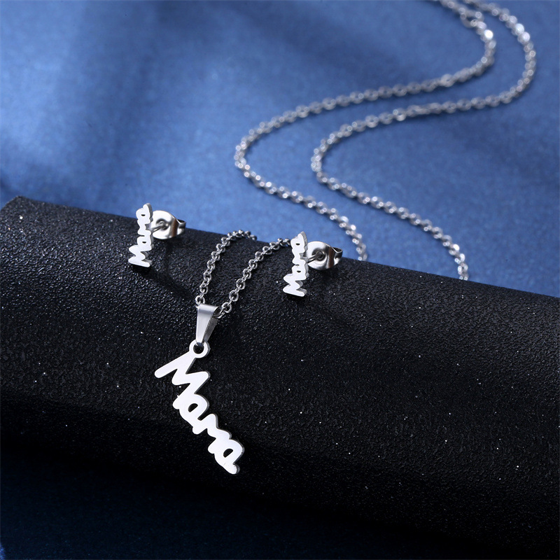 Fashion 10# Stainless Steel Geometric Necklace And Earrings Set
