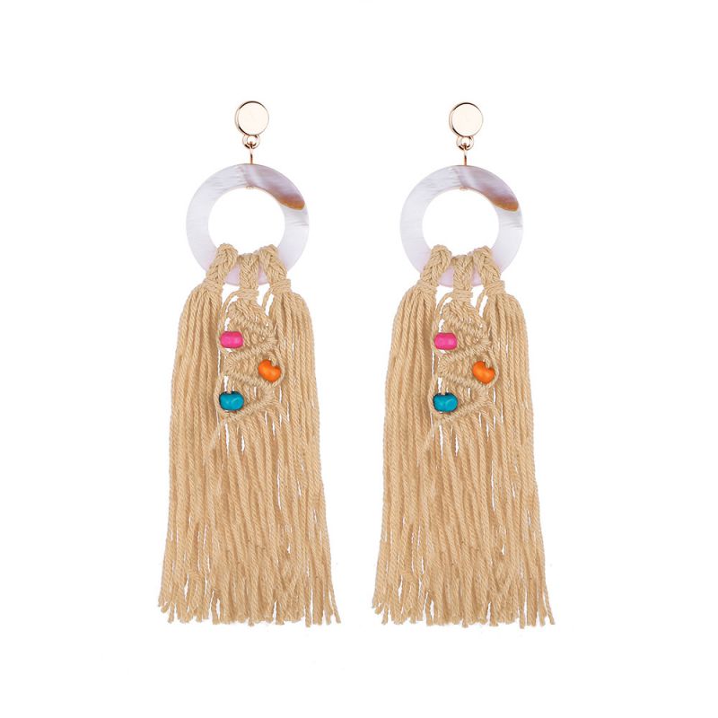 Fashion Camel Cotton Rope Braided Knotted Hoop Earrings