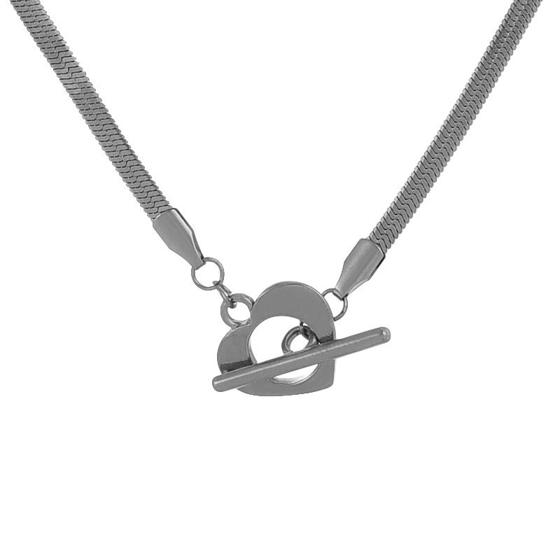 Fashion Silver Titanium Steel Love Pendant Snake Bone Chain Necklace