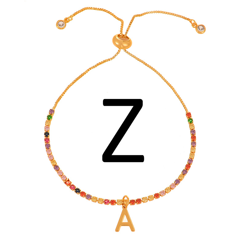 Fashion Z Copper Set Zircon 26 Letter Pendant Bracelet