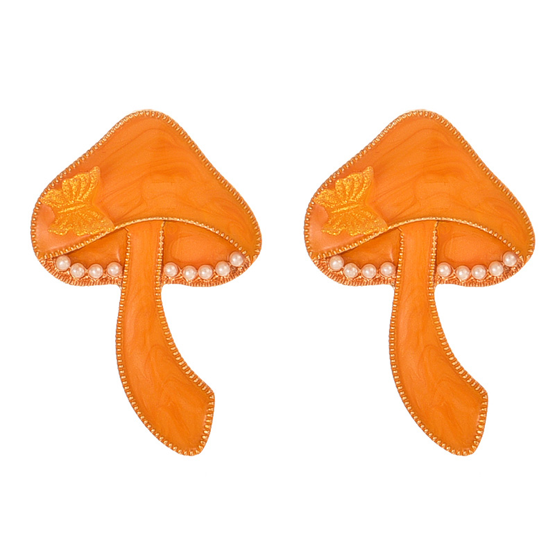 Fashion Orange Alloy Oil Dripping Mushroom Pearl Earrings