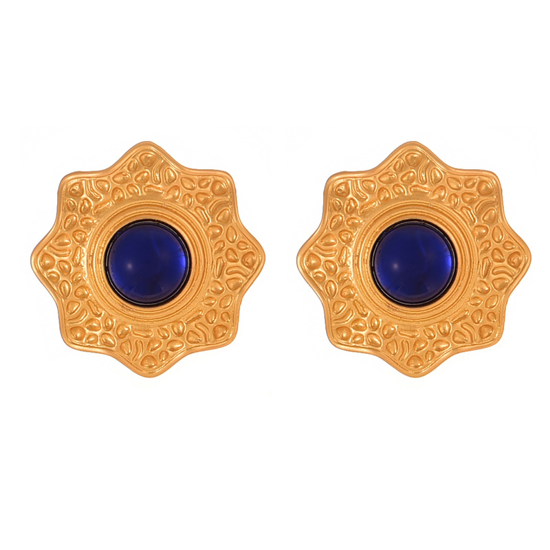 Fashion Navy Blue Alloy Resin Pattern Geometric Stud Earrings