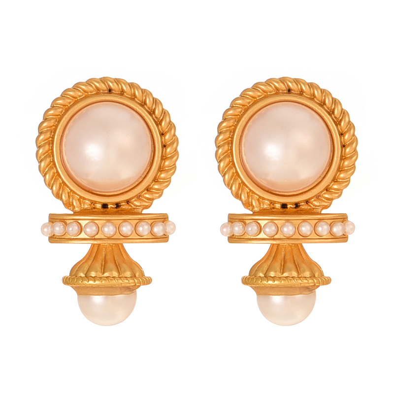 Fashion White Alloy Pearl Geometric Pendant Earrings