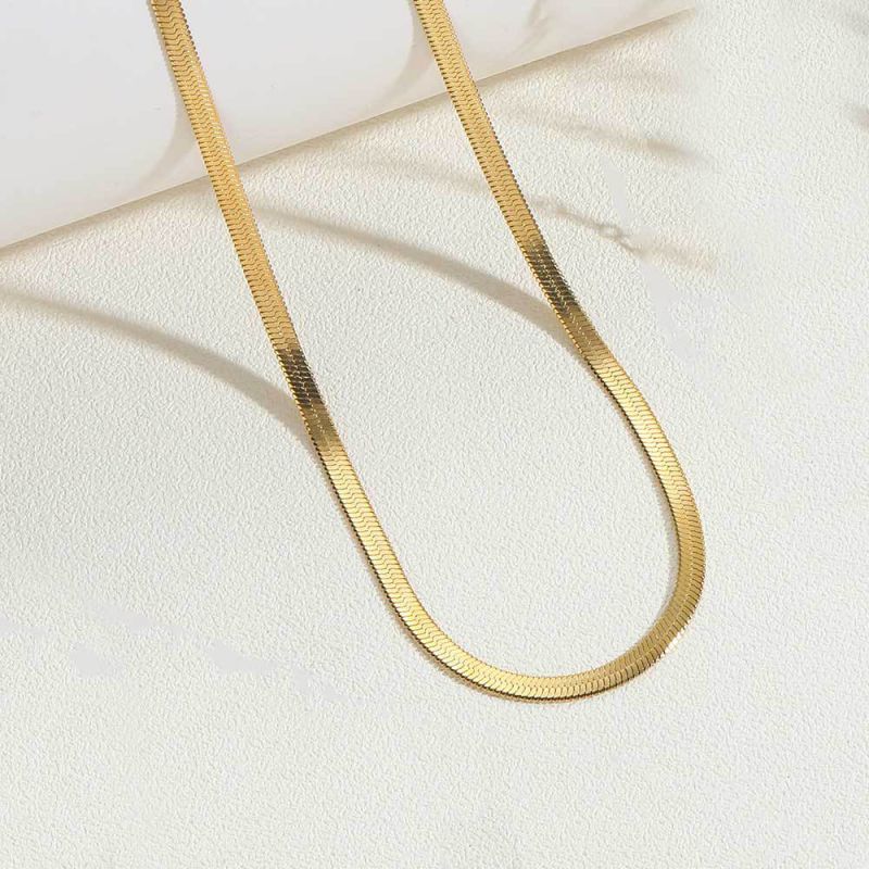Fashion 3mm Wide 37+5cm Blade Chain Gold Plated Copper Geometric Chain Necklace