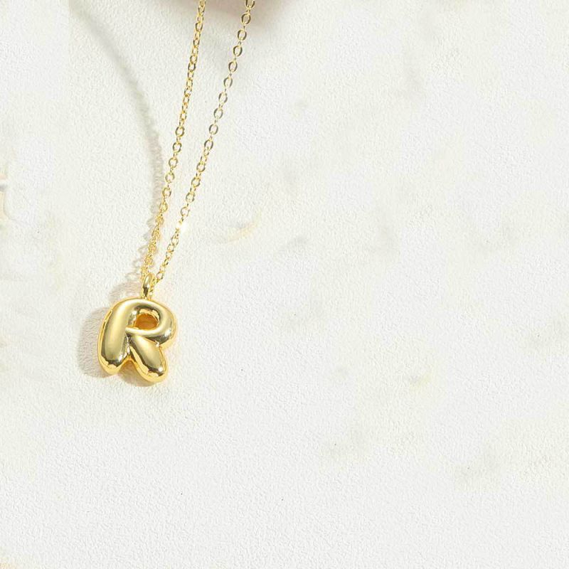 Fashion Letter R Gold Plated Copper 26 Letter Necklace