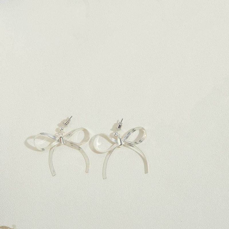 Fashion Short Silver Gold Plated Copper Bow Earrings