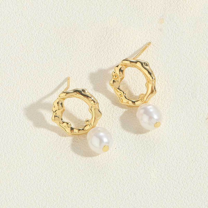 Fashion Zircon Drop Earrings Gold Plated Copper Geometric Pearl Earrings