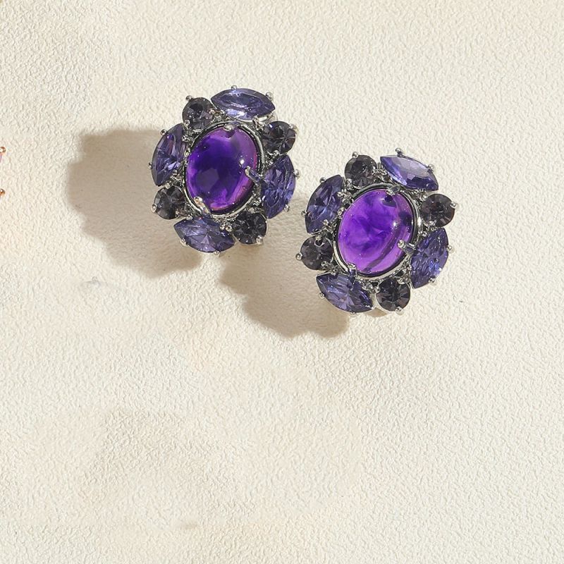 Fashion Purple Flowers (silver) Acrylic Diamond Geometric Flower Stud Earrings