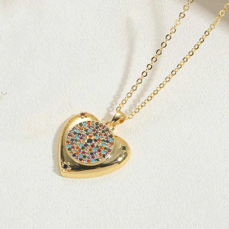 Fashion Colored Zircon Gold-plated Copper And Diamond Love Necklace