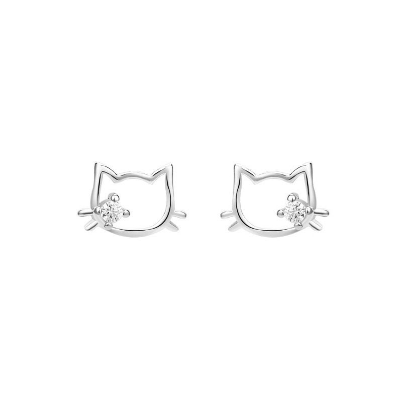 Fashion Hollow Cat Earrings Copper Set With Diamond Hollow Cat Earrings
