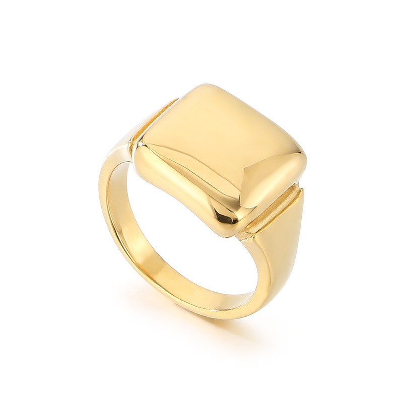 Fashion Gold Glossy Three-dimensional Square Stainless Steel Ring