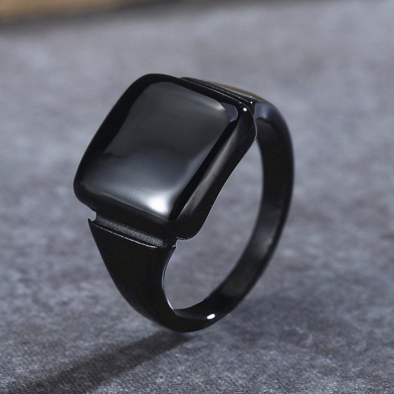 Fashion Black Glossy Three-dimensional Square Stainless Steel Ring