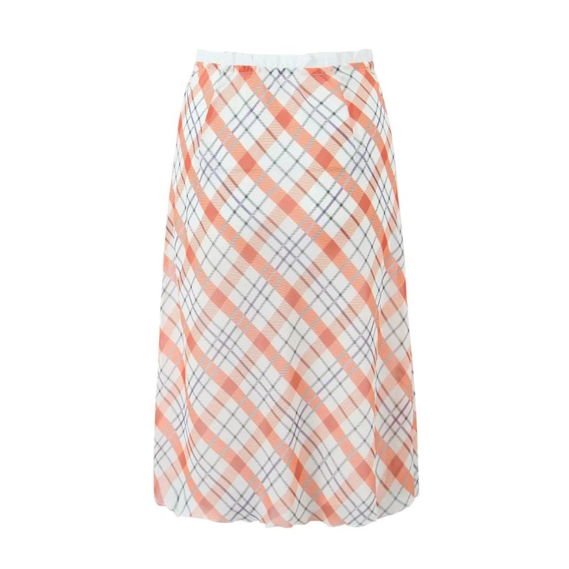 Fashion Orange Polyester Plaid Skirt