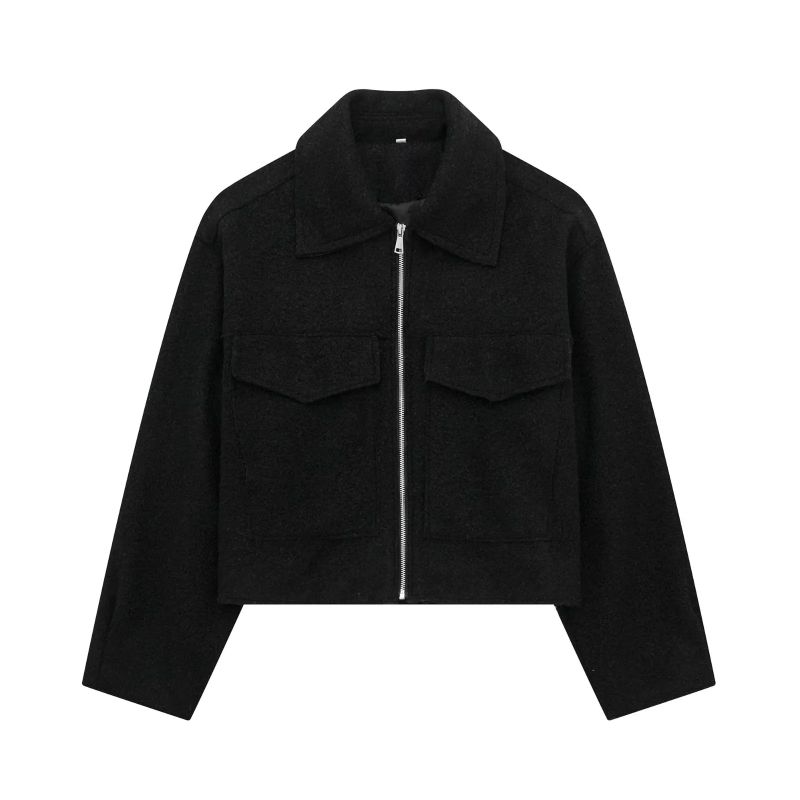 Fashion Black Lapel Zipped Jacket
