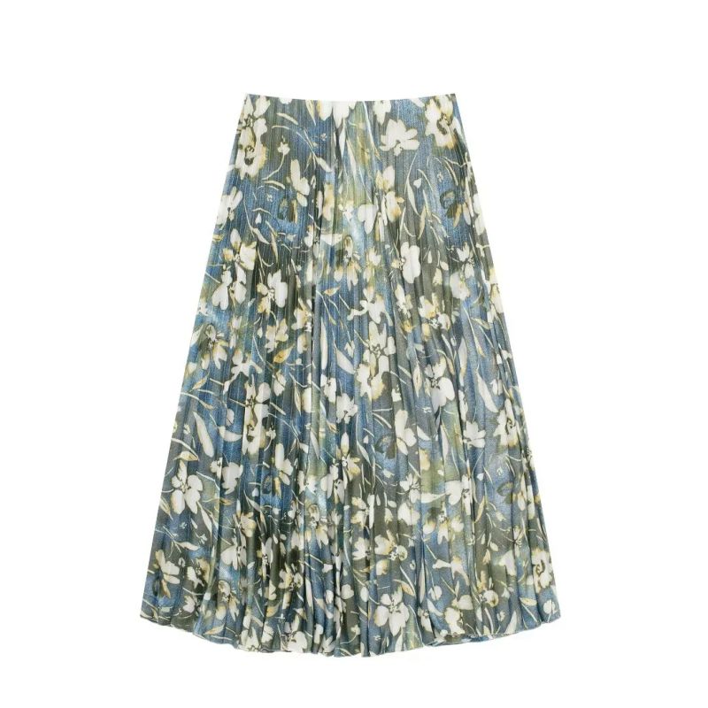 Fashion Color Blend Printed Pleated Skirt