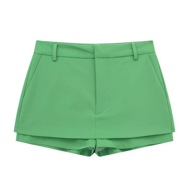 Fashion Green Blended Layered Culottes