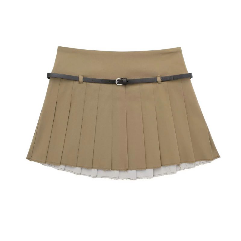 Fashion Khaki Blended Wide Pleated Skirt