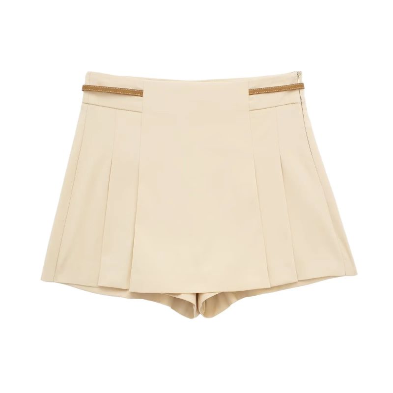 Fashion Cream Color Blended Wide Pleated Culottes