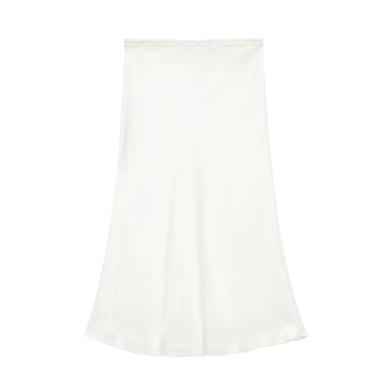 Fashion White Satin-blend Glossy Skirt