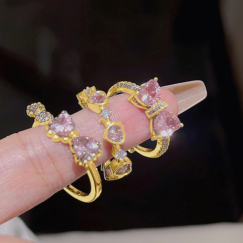 Fashion Gold Alloy Diamond Bow Love Ring Set