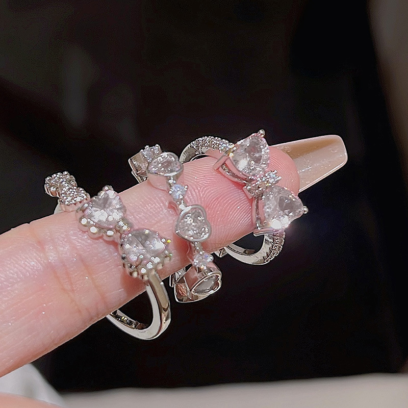 Fashion White Alloy Diamond Bow Love Ring Set