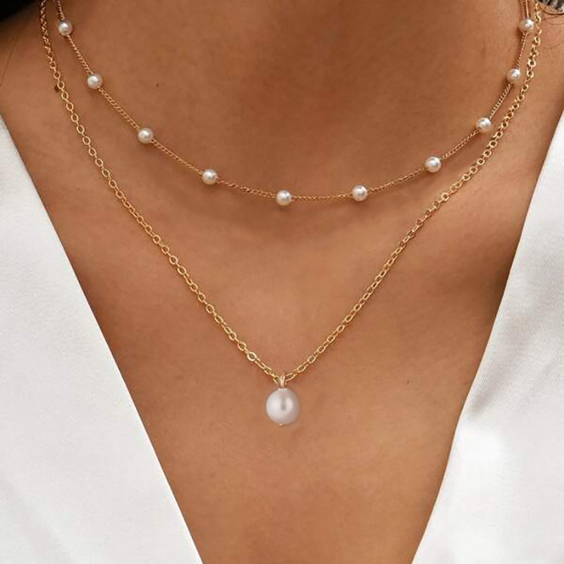 Fashion 1# Alloy Pearl Chain Double Layer Necklace