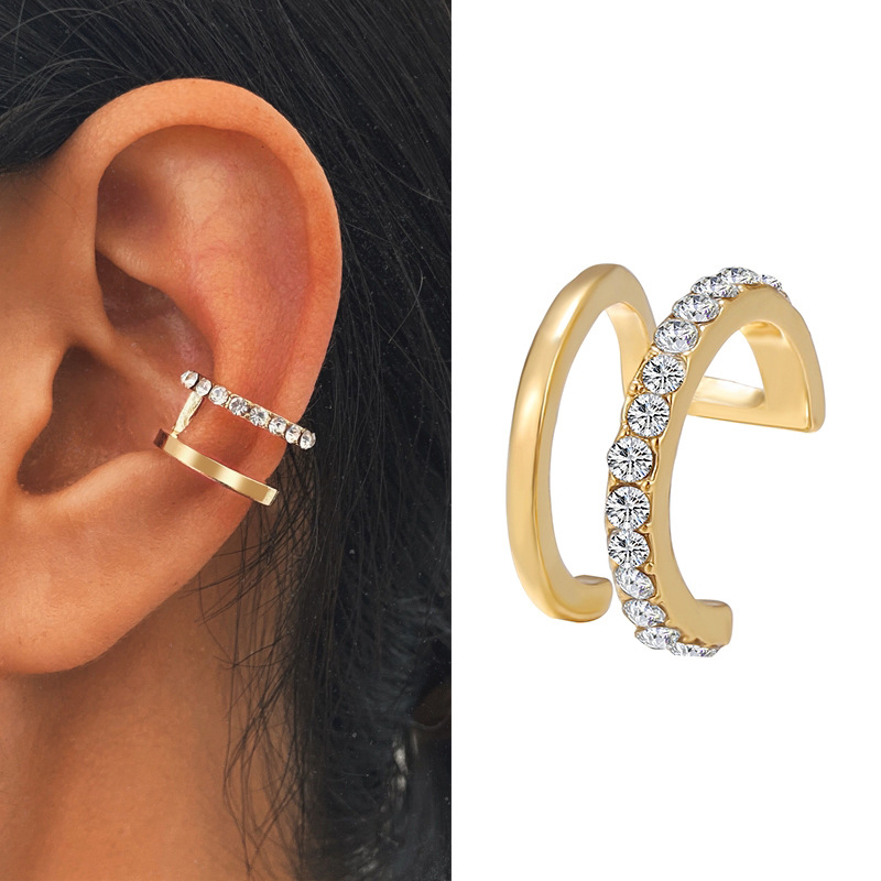 Fashion 3# Alloy Diamond-encrusted Double-layer Ear Cuff (single)