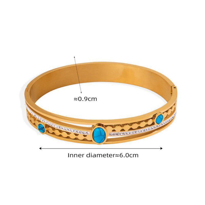 Fashion Blue Turquoise Gold Bracelet Titanium Steel Diamond Gold Plated Geometric Round Bracelet
