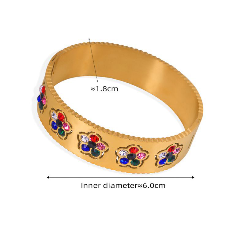 Fashion Colorful Diamond Gold Bracelet Titanium Steel Gold-plated Diamond Flower Bracelet