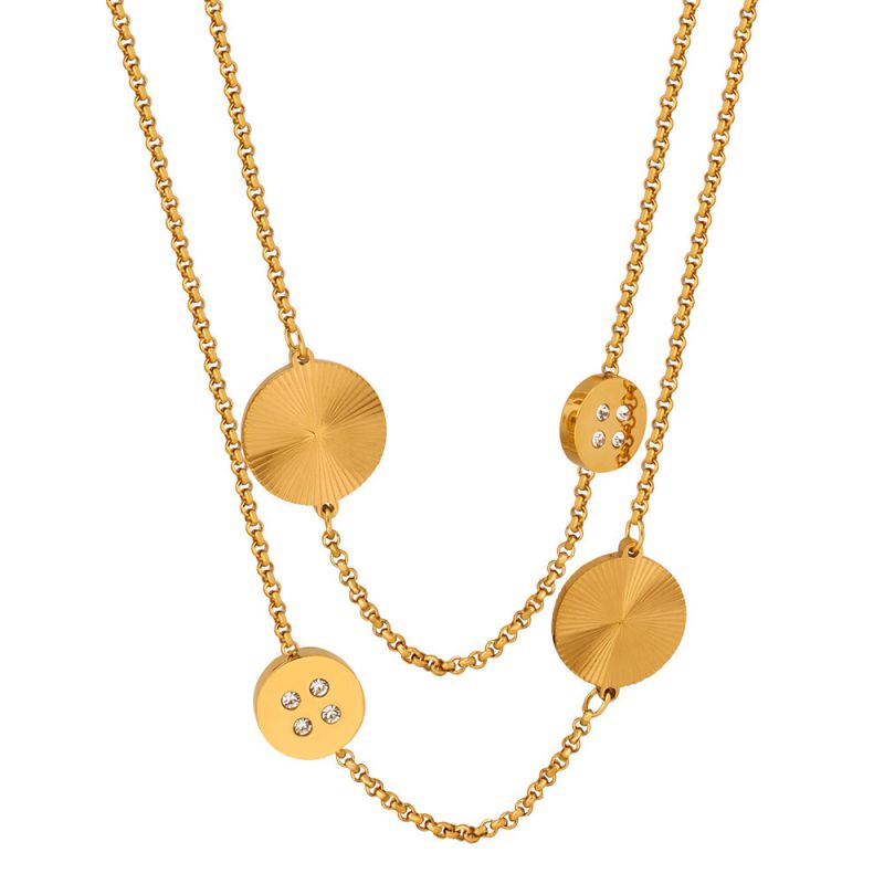 Fashion Gold Titanium Steel Geometric Round Necklace
