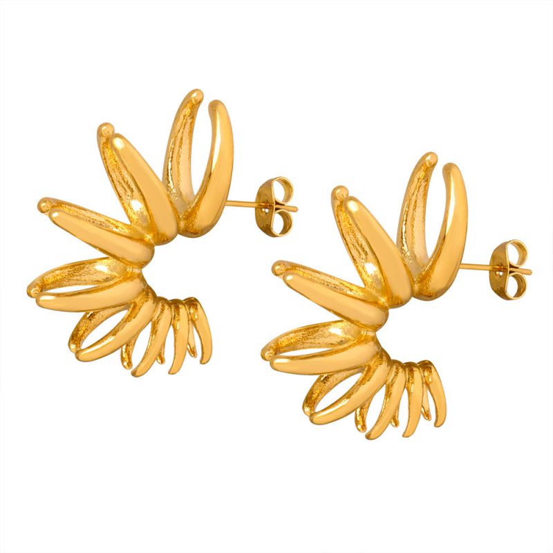 Fashion Gold Titanium Steel Geometric Petal Earrings