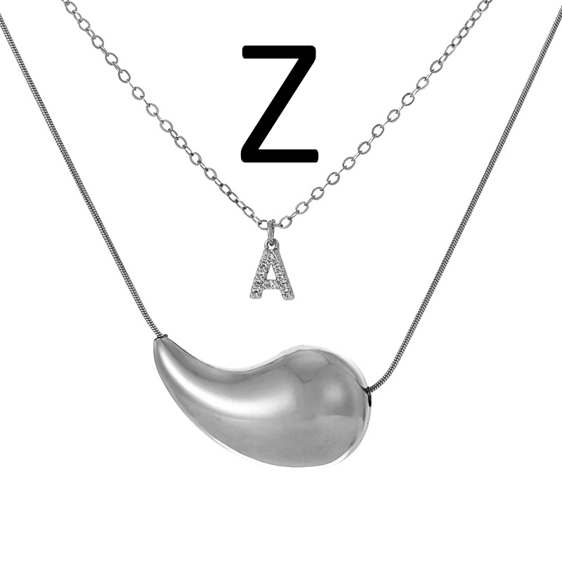 Fashion Z Copper Inlaid Zirconium 26 Letters Double Layer Drop Necklace