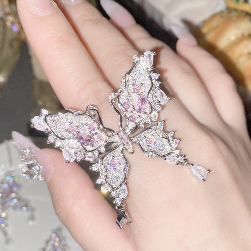 Fashion Ring Copper Diamond Butterfly Ring