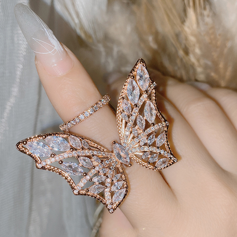 Fashion Rose Gold Copper Diamond Wings Ring