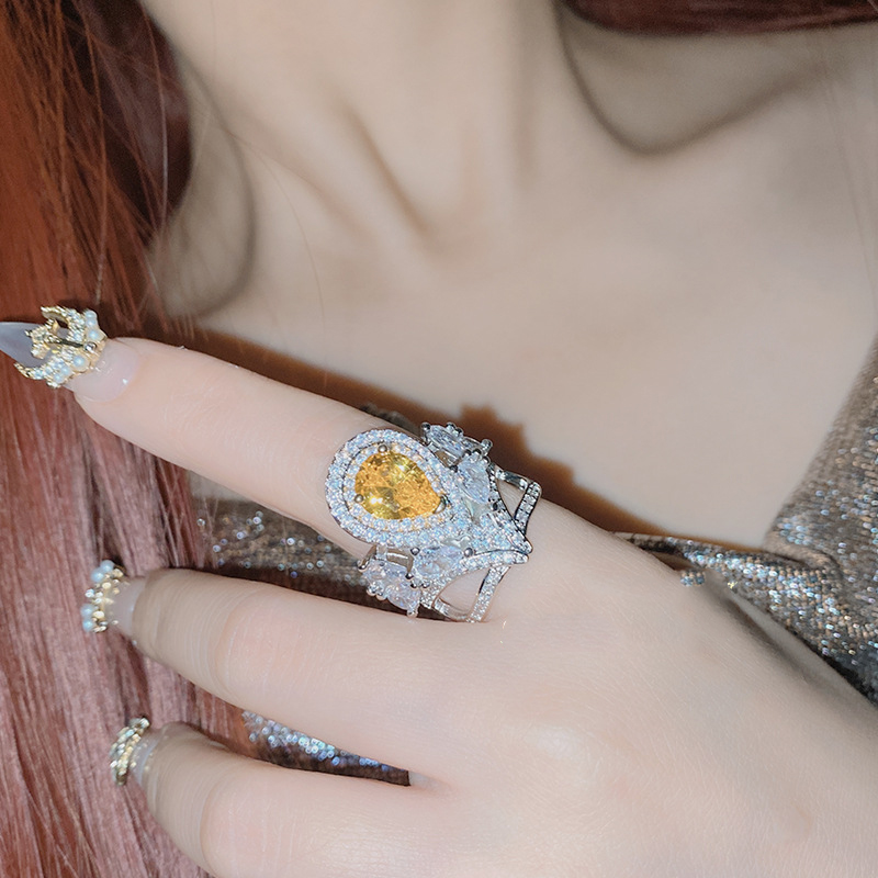 Fashion Golden Silver And Diamond Geometric Ring