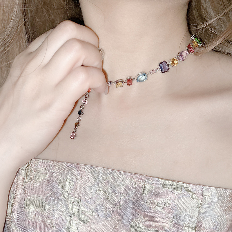 Fashion Necklace Copper Diamond Square Drop-shaped Necklace
