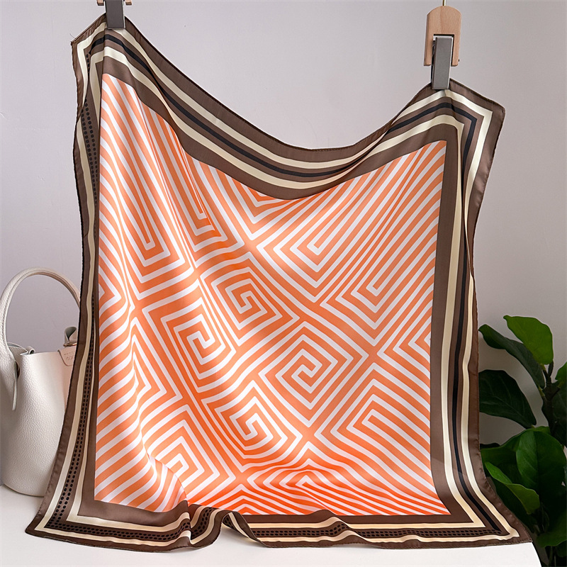 Fashion 3 Orange Polyester Printed Silk Scarf