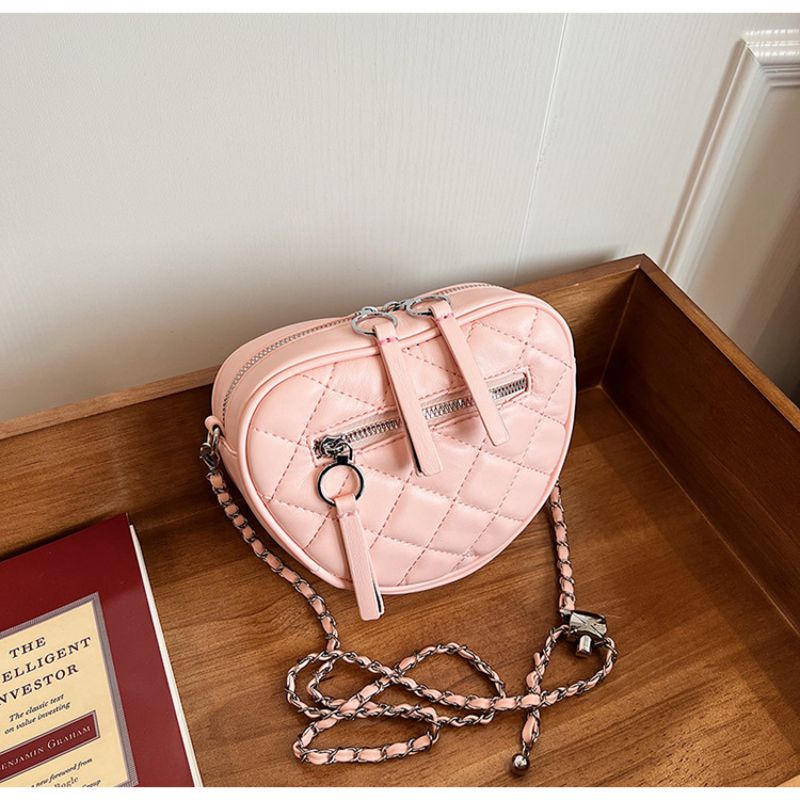 Fashion Pink Pu Rhombus Love Crossbody Bag
