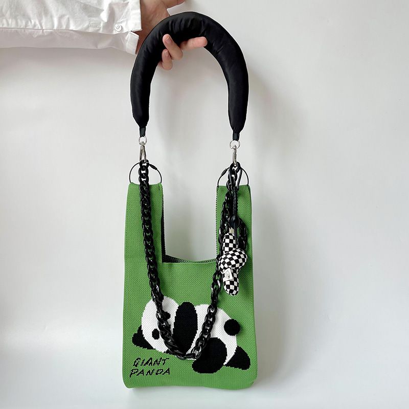 Fashion Black Cotton-filled Thin Chain (bag Not Included) Polyester Knitted Printed Tote Bag