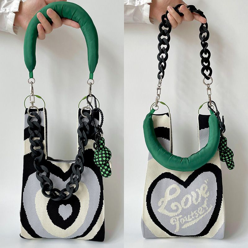 Fashion Dark Green Cotton-filled Thick Chain - Chain Can Be Carried On The Back (bag Not Included) Polyester Knitted Printed Tote Bag
