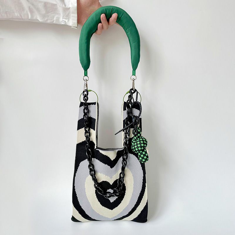 Fashion Dark Green Cotton-filled Thin Chain (excluding Bag) Polyester Knitted Printed Tote Bag