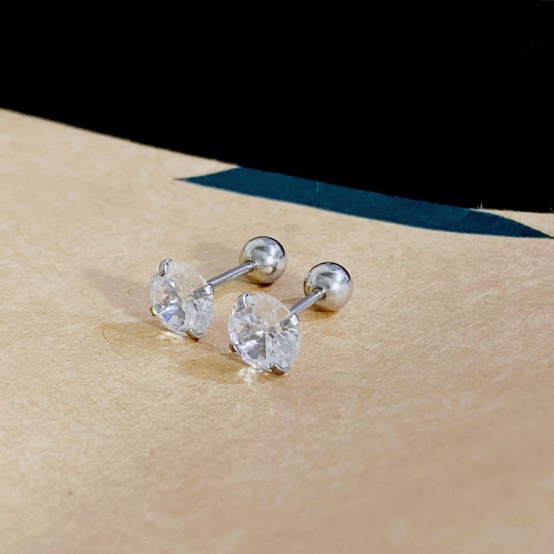 Fashion 6mm (pair) Titanium Steel Diamond Geometric Stud Earrings